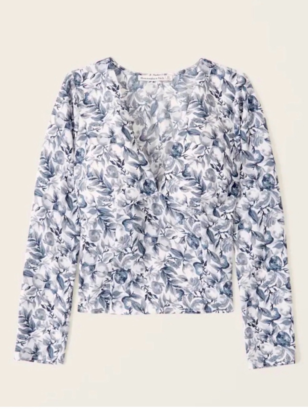 Abercrombie & Fitch Black and Gray Floral Long Sleeve Top